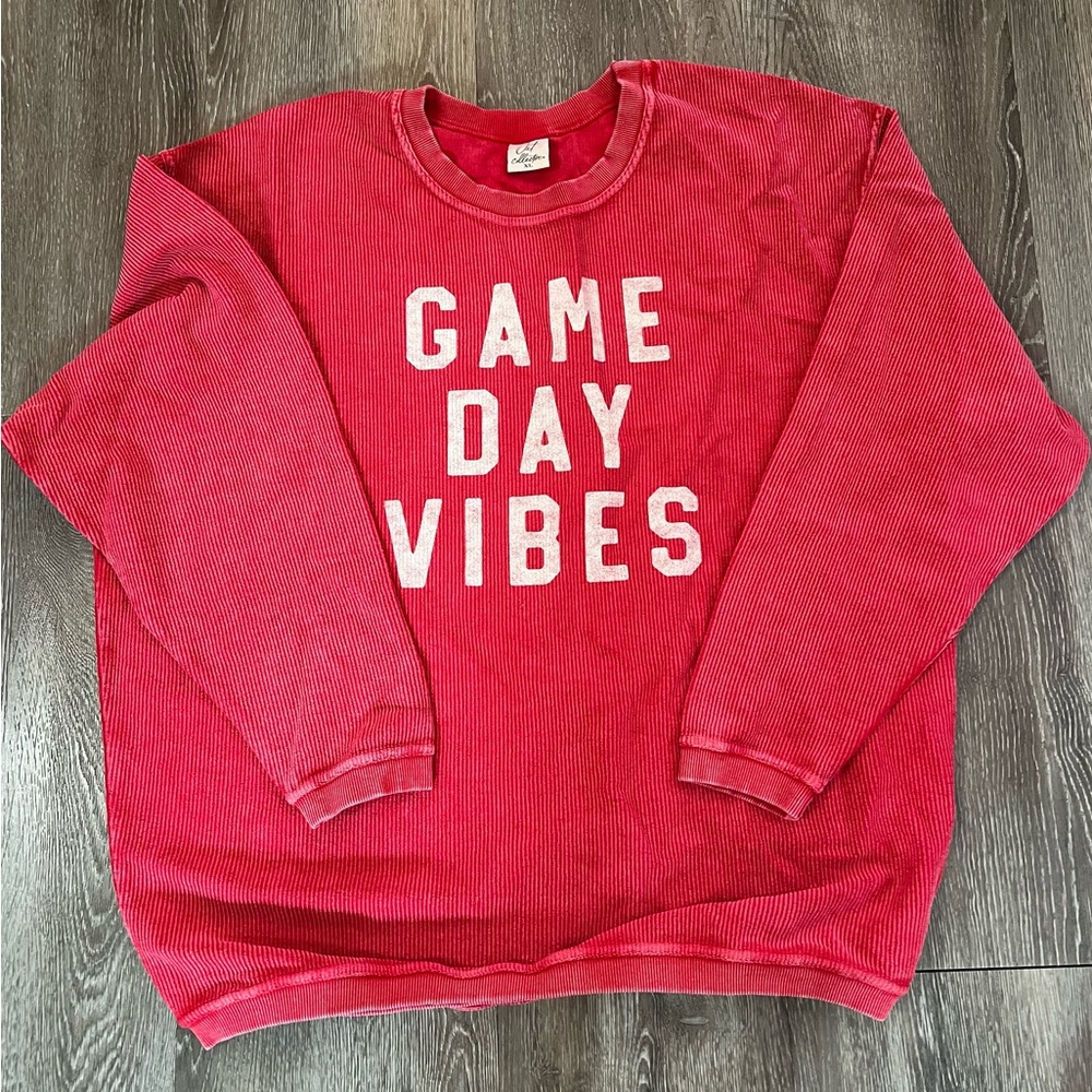 GAME DAY VIBES distressed ribbed XL crew neck sweatshirt